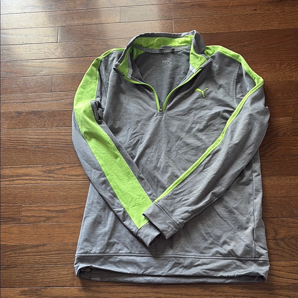 Puma Gray and Neon Green Quarter Zip Pullover